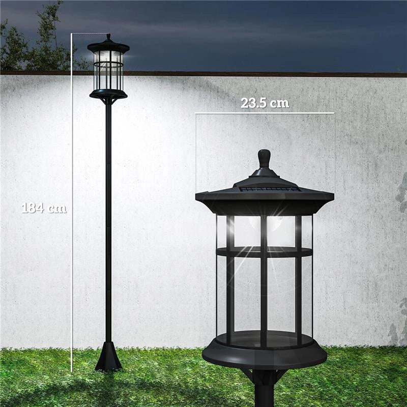 SET 2 LAMPIONI SOLARI CON 6H AUTONOMIA E ANCORAGGIO A TERRA, IN ACCIAIO INOX E ABS, 23.5X23.5X184 CM, NERO