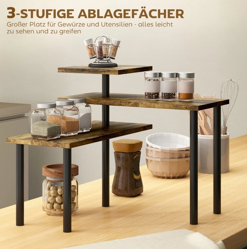 Scaffale da cucina girevole a 3 ripiani marrone rustico