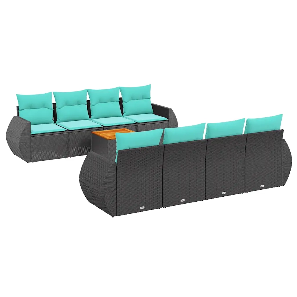 Set Divani da Giardino 9 pz con Cuscini Nero in Polyrattan 3224923