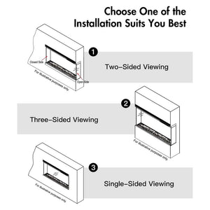 Camino Elettrico Da Parete A Incasso 3 Lati 127x20x44 cm Boston Nero