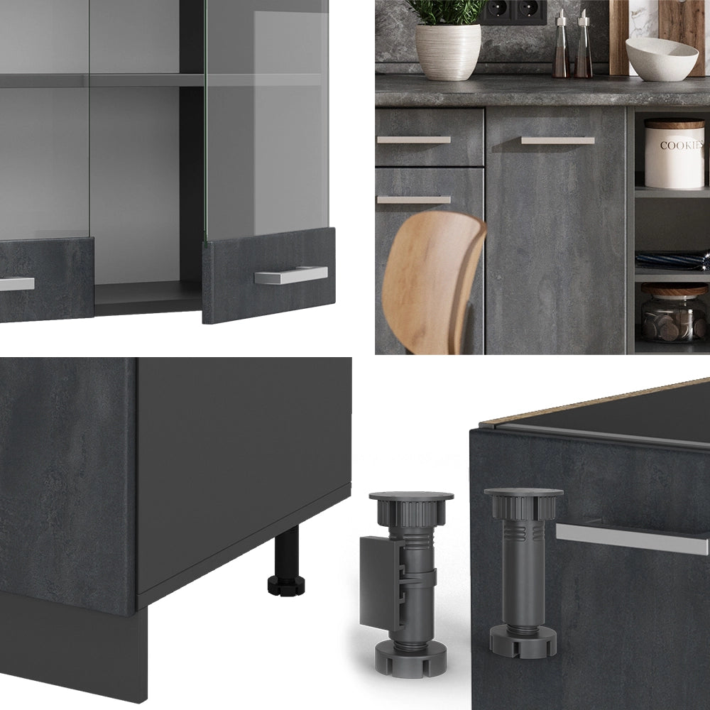Cucina componibile R-Line Calce nera/Antracite 240 cm PL Rovere Vicco