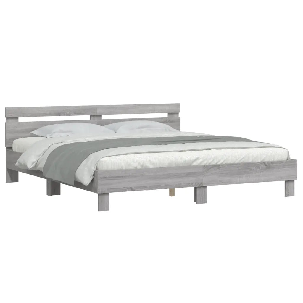 Giroletto con Testiera e LED Grigio Sonoma 160x200 cmcod mxl 133991