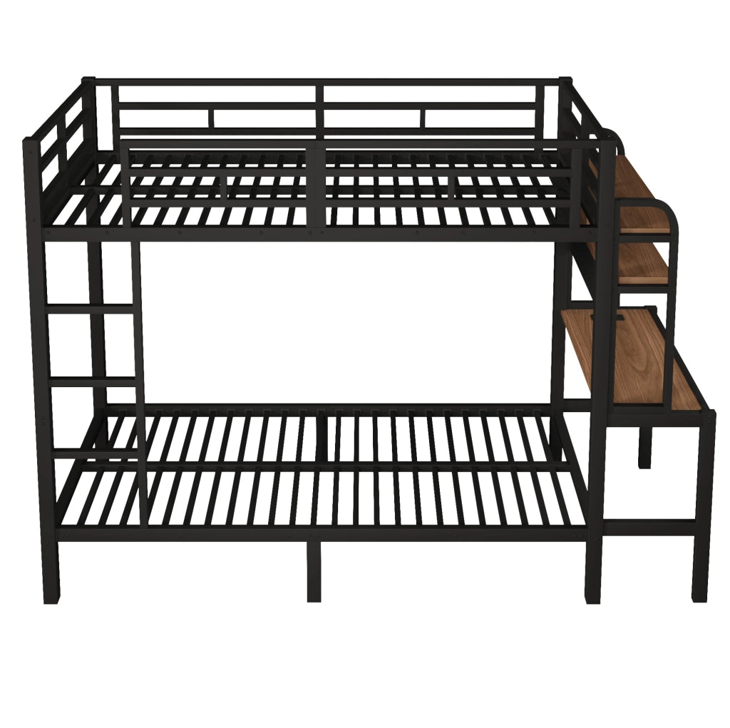 Letto a castello 90 x 200 cm con scrivania; ripiani; LED e USB in metallo nero