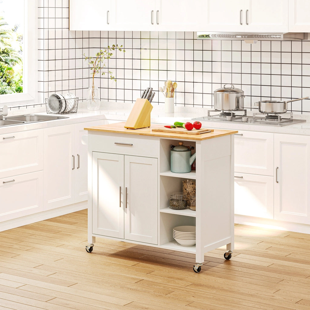 Tavolo da Cucina con Ruote e Cassetto ¨C zephmum ¨C Bianco 107.5x48x89 cm