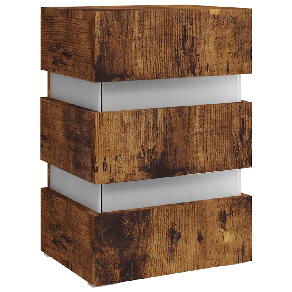 Comodino | Armadio da Notte | Mobiletto da notte con LED Rovere Fumo 45x35x67 cm in Legno Multistrato