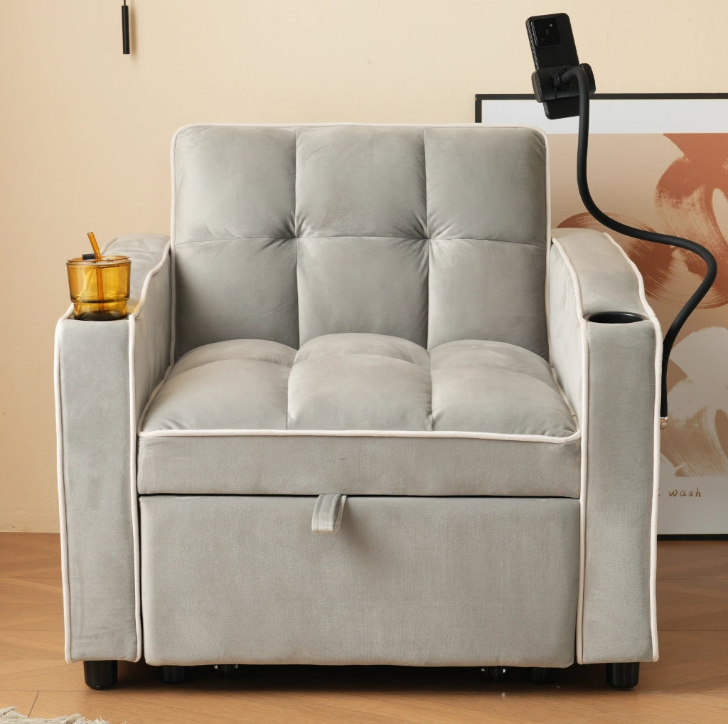 Divano letto singolo 3 in 1 estraibile 83 x 167 x 76 cm; grigio antico bianco