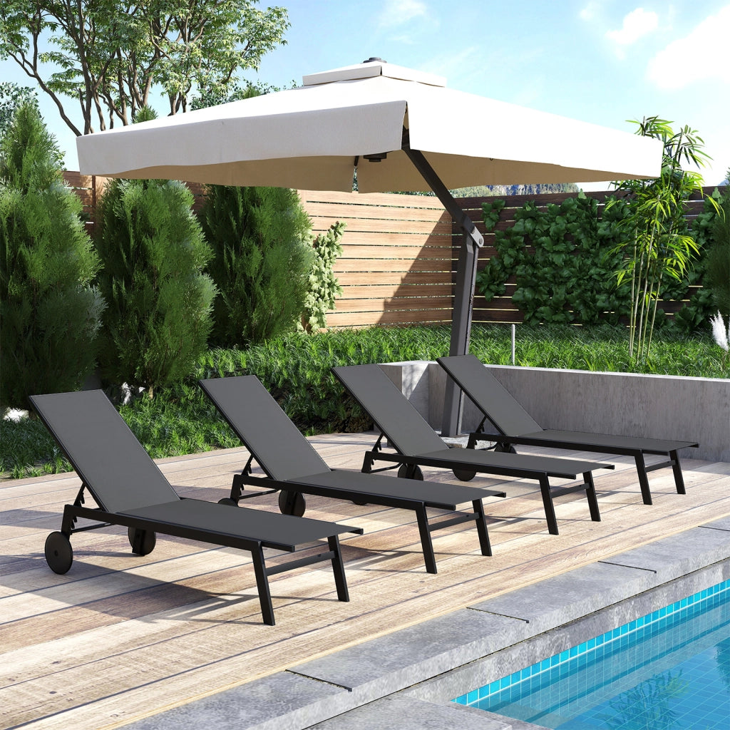 Sdraio patio ruote poltrona reclinabile 6 posizioni schienale regolabile-Sdraio tessuto traspirante prendisole piscina terrazza giardino Grigio
