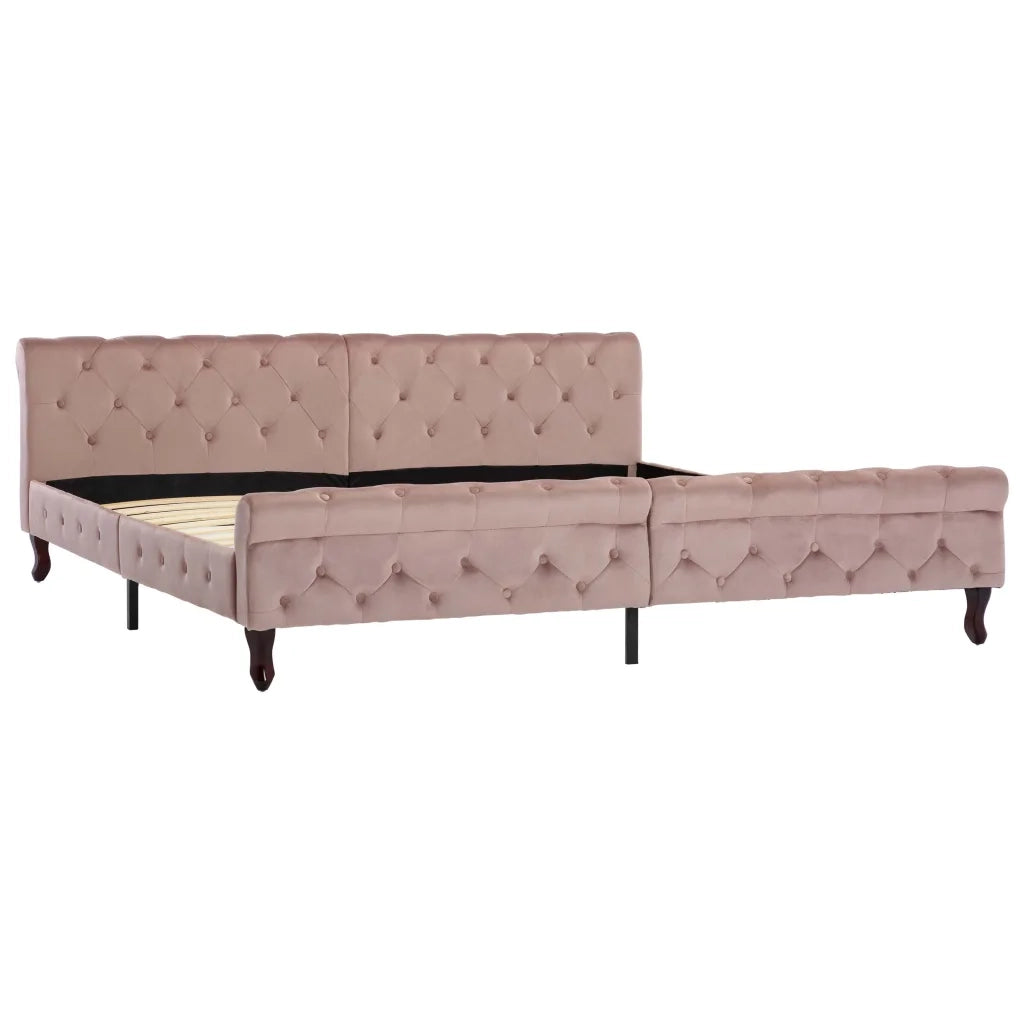Letto matrimoniale | Letto per adulti | Giroletto Rosa in Velluto 200x200 cm
