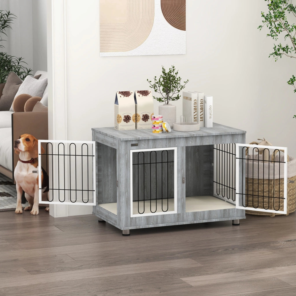 Gabbia per cani con cuscino amovibile ¨C zephmum ¨C grigio 90x58x65 cm