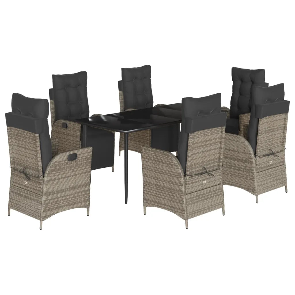 Set da Pranzo da Giardino 7 pz con Cuscini in Polyrattan Grigio