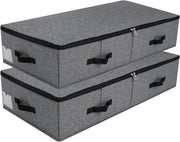 Cassetto ripiegabile per sotto il letto con supporto in plastica, 6 maniglie, chiusura a righello - 90 x 42 x 18 cm - nero grigio, 2 pezzi