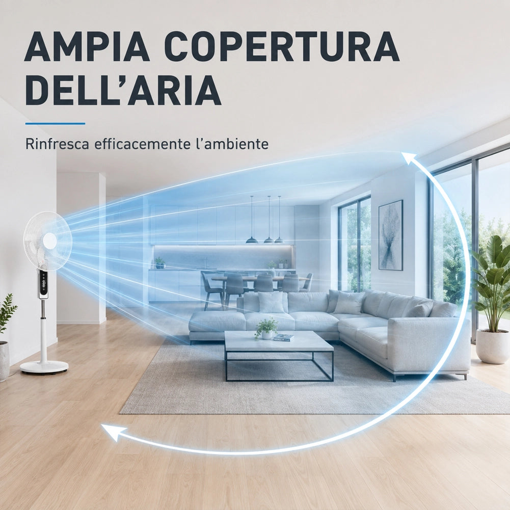 Ventilatore a Piantana con Telecomando e 5 Pale Altezza 131 cm 65W Diametro 45cm