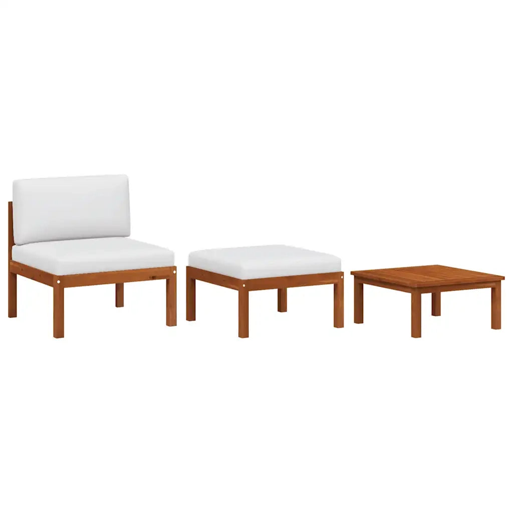 Set da giardino 3 pezzi con cuscini in legno di acacia e corda 312425
