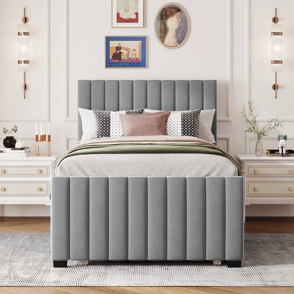 Letto imbottito 90x190 cm con letto estraibile in velluto grigio