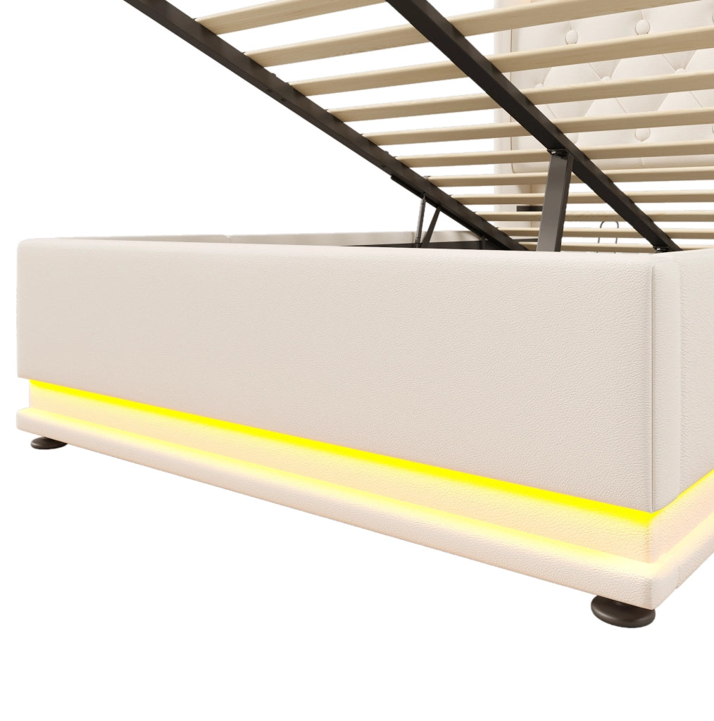 Letto singolo ULEVR 90x200 cm contenitore idraulico con LED 360¡ã, USB e Type-C, PU bianco