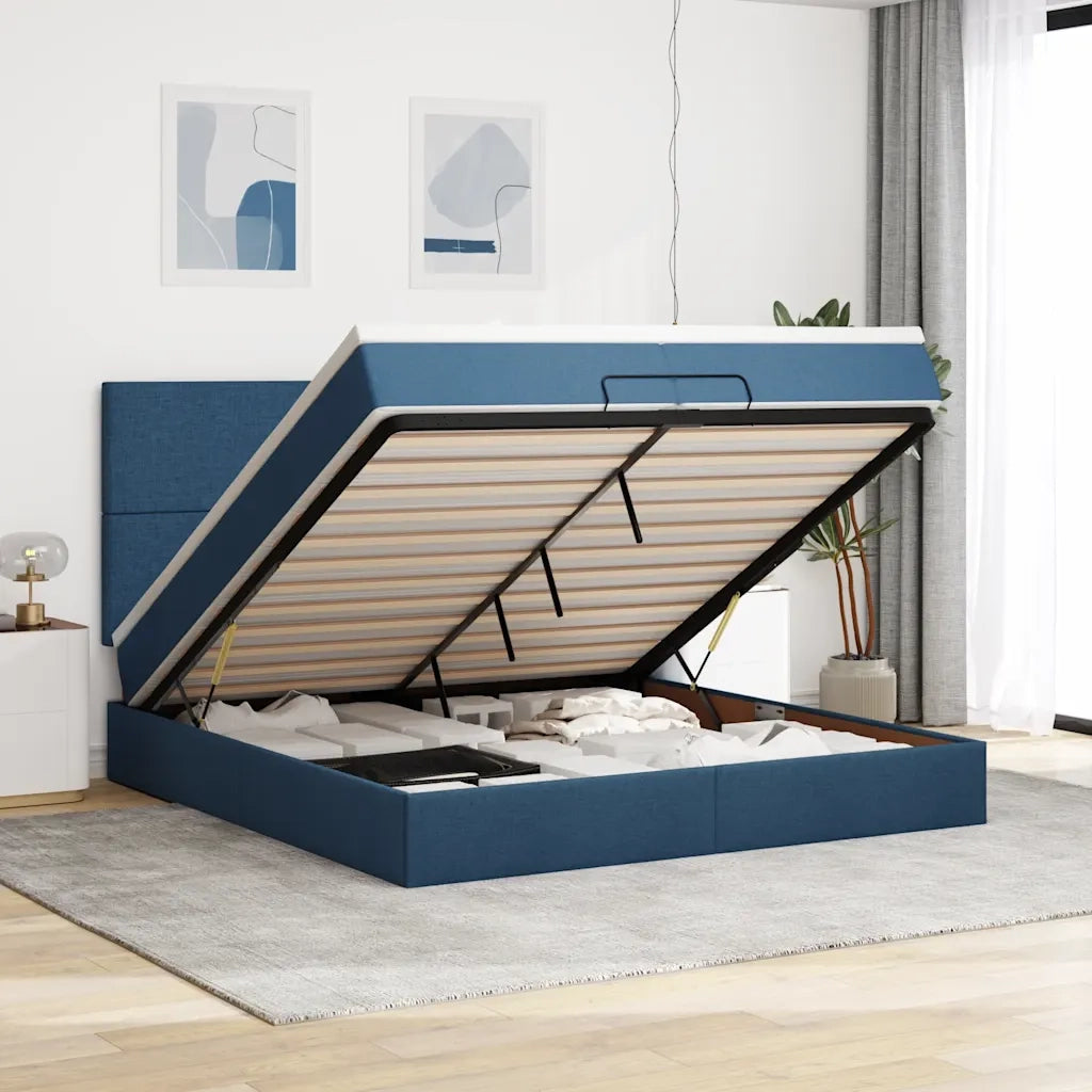 Struttura Letto Pouf con Materassi Blu 200x200 cm in Tessuto 3313954
