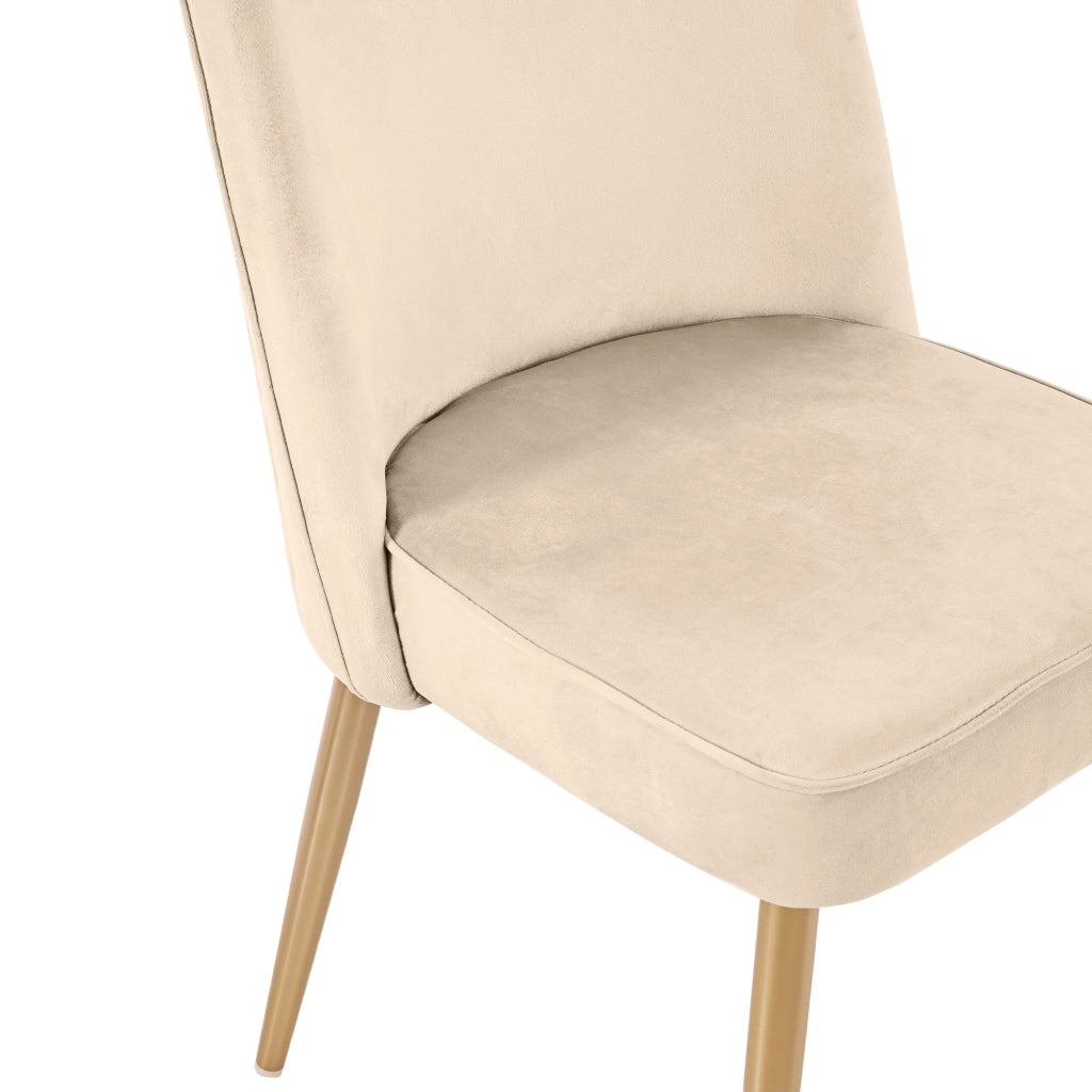 Sedia da pranzo in velluto, sedia con schienale ergonomico e gambe in metallo, Beige