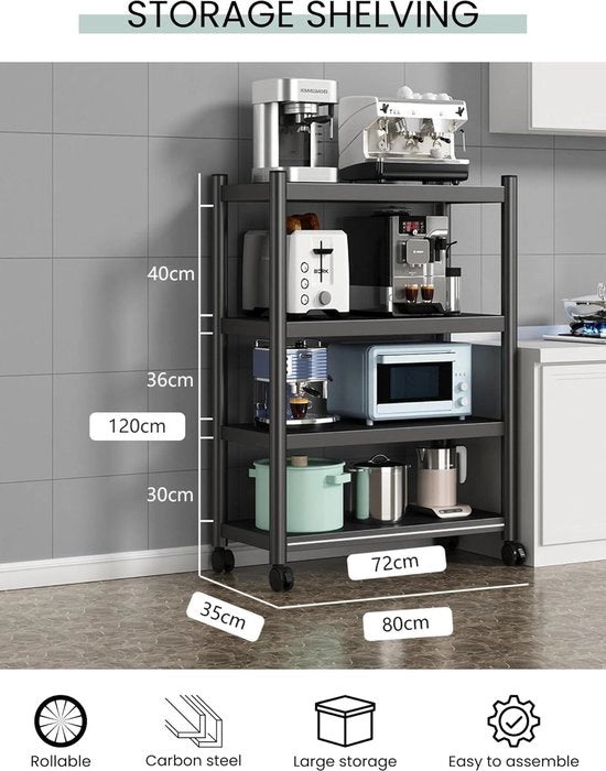 Pannello di Stoccaggio con Ruote - Pannello Multifunzionale in Metallo per Cucina - Cucina Bagno Camera da Letto - Nero