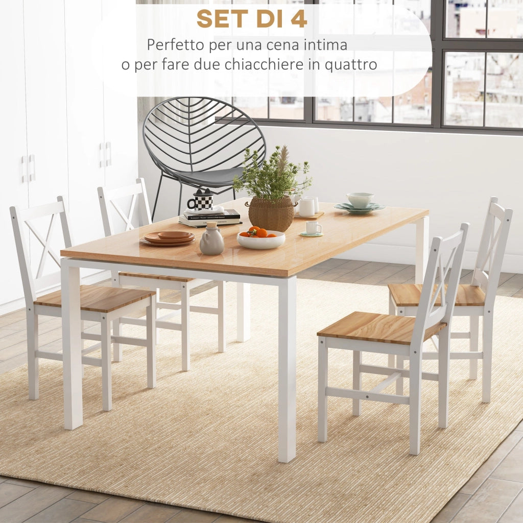 Set 4 Sedie per Cucina e Soggiorno con Schienale a Croce 41x46,5x86 cm in Legno di Pino Bianco e Rovere