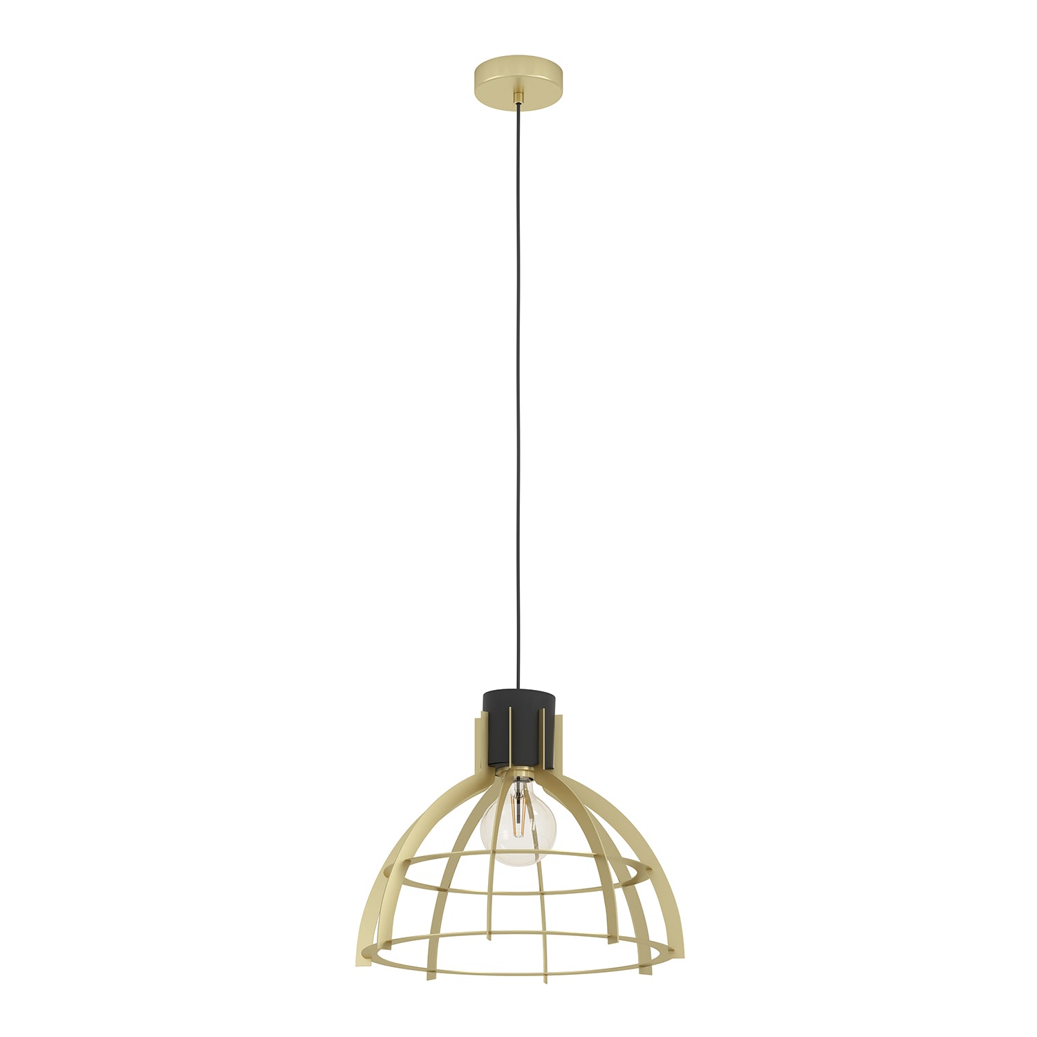 Lampadario A Sospensione Vintage Stillington Acciaio Nero Oro 1 Luce E27