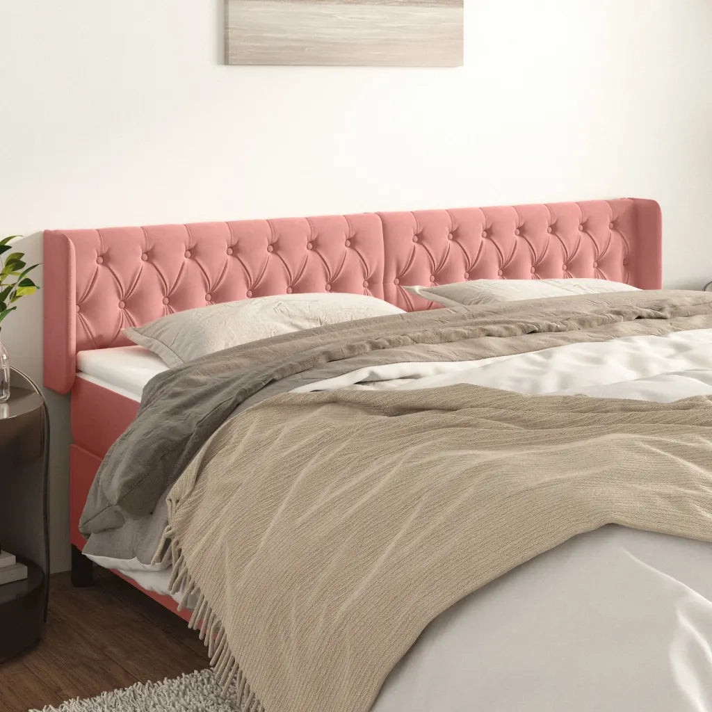 Testiera ad Orecchio-Testata con Orecchie Rosa 203x16x78/88 cm in Velluto 473786