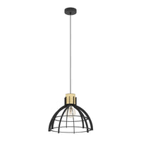 Lampadario A Sospensione Vintage Stillington Acciaio Nero Legno 1 Luce E27