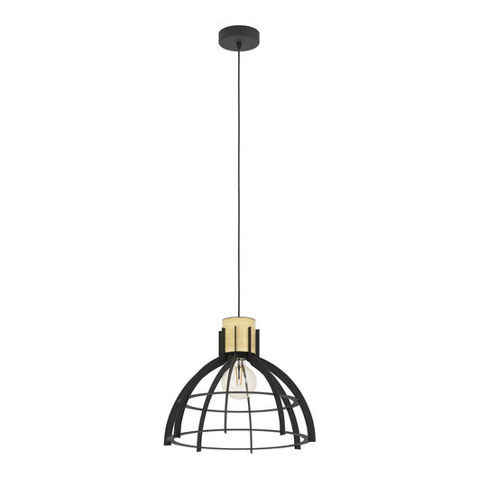 Lampadario A Sospensione Vintage Stillington Acciaio Nero Legno 1 Luce E27
