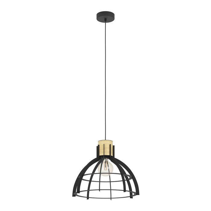 Lampadario A Sospensione Vintage Stillington Acciaio Nero Legno 1 Luce E27
