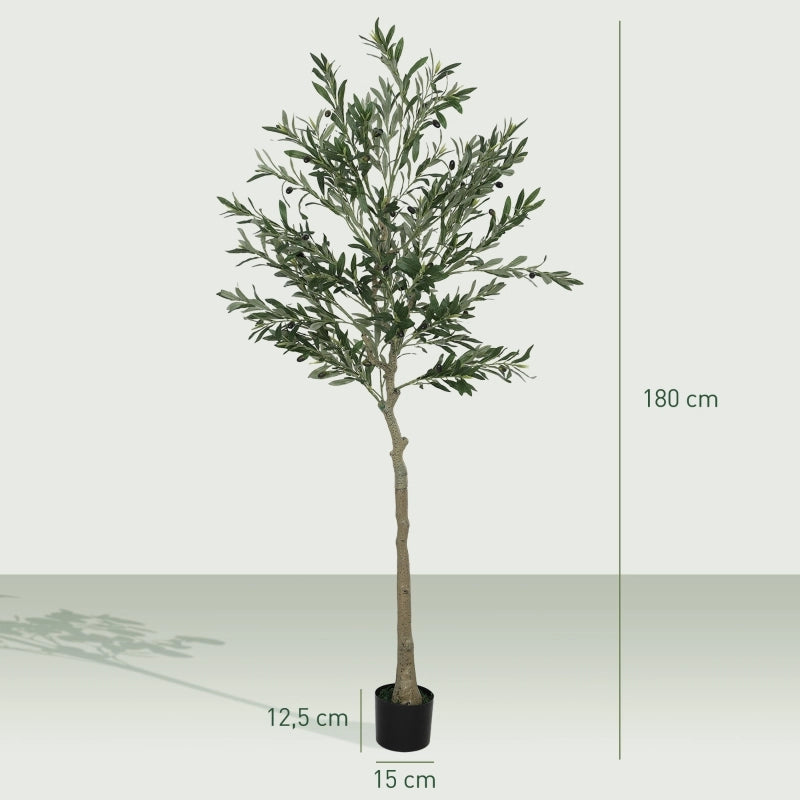 Grande ulivo artificiale, 180 cm, pianta artificiale, ulivo artificiale in plastica in vaso, albero artificiale con cemento, muschio artificiale per