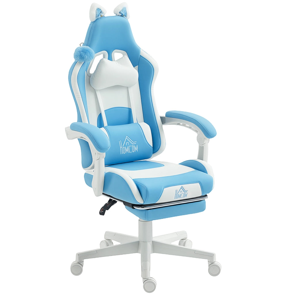 Sedia da Gaming Reclinabile 65x62x116-124 cm con Poggiapiedi e Cuscini in Finta Pelle e Spugna Bianco e Rosa