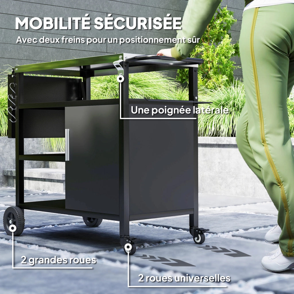 Carrello da barbecue con ripiano in acciaio inox pieghevole ¨C zephmum ¨C nero