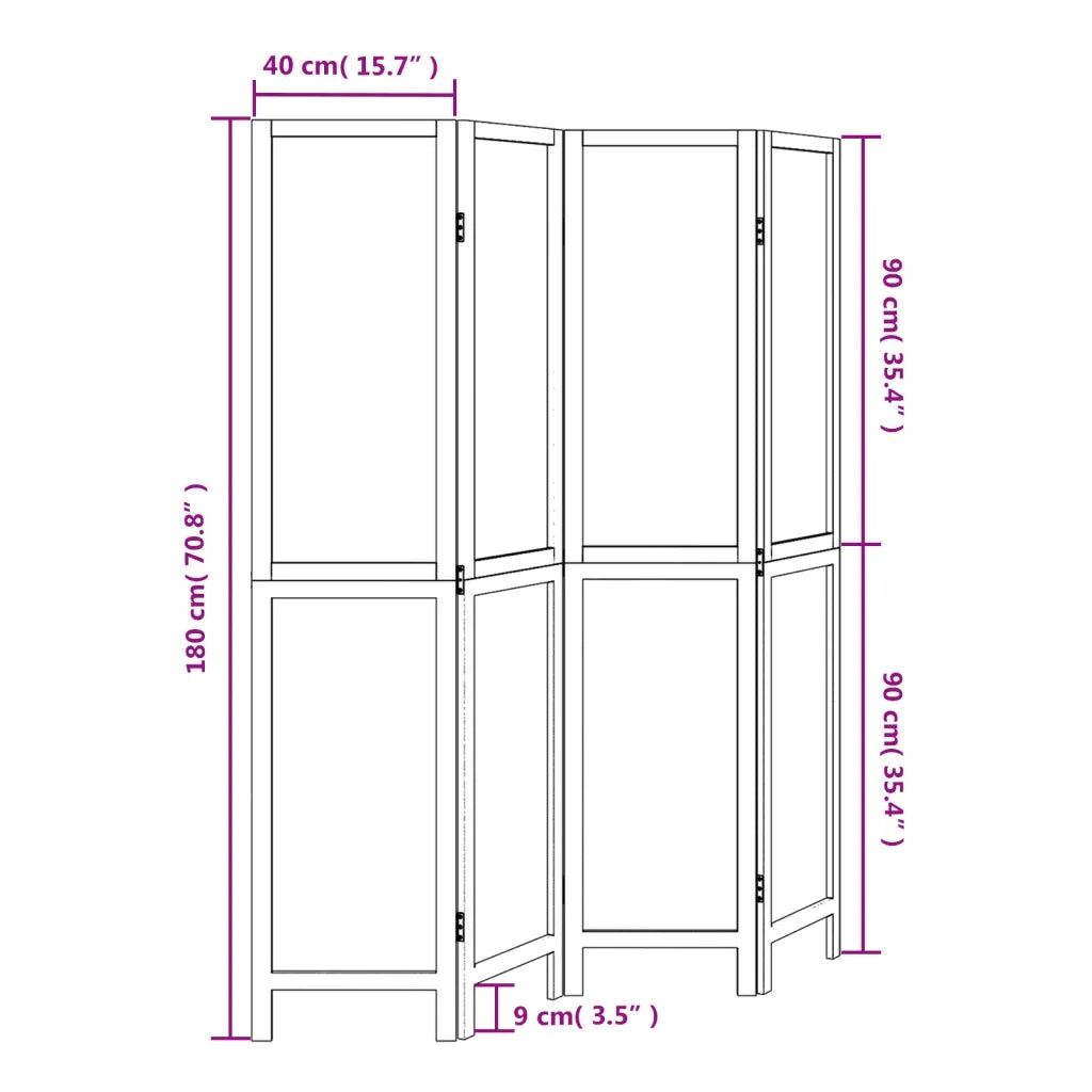 Divisorio Ambienti | Divider per stanze | Paravento 4 Pannelli Marrone Scuro Massello Paulownia