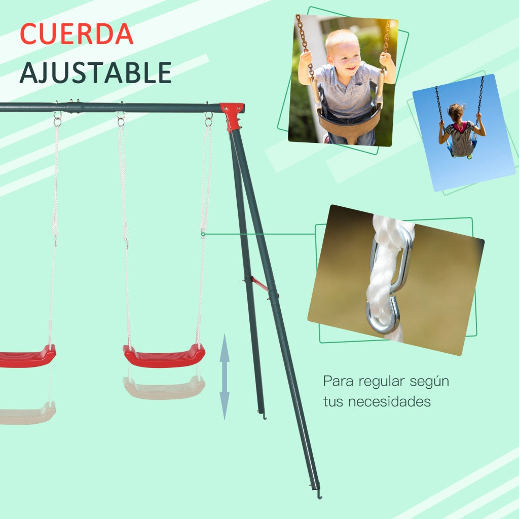 Altalena Doppia Bambini +3 Anni ¨C zephmum ¨C Verde Rosso Metallo 239x156x180 cm