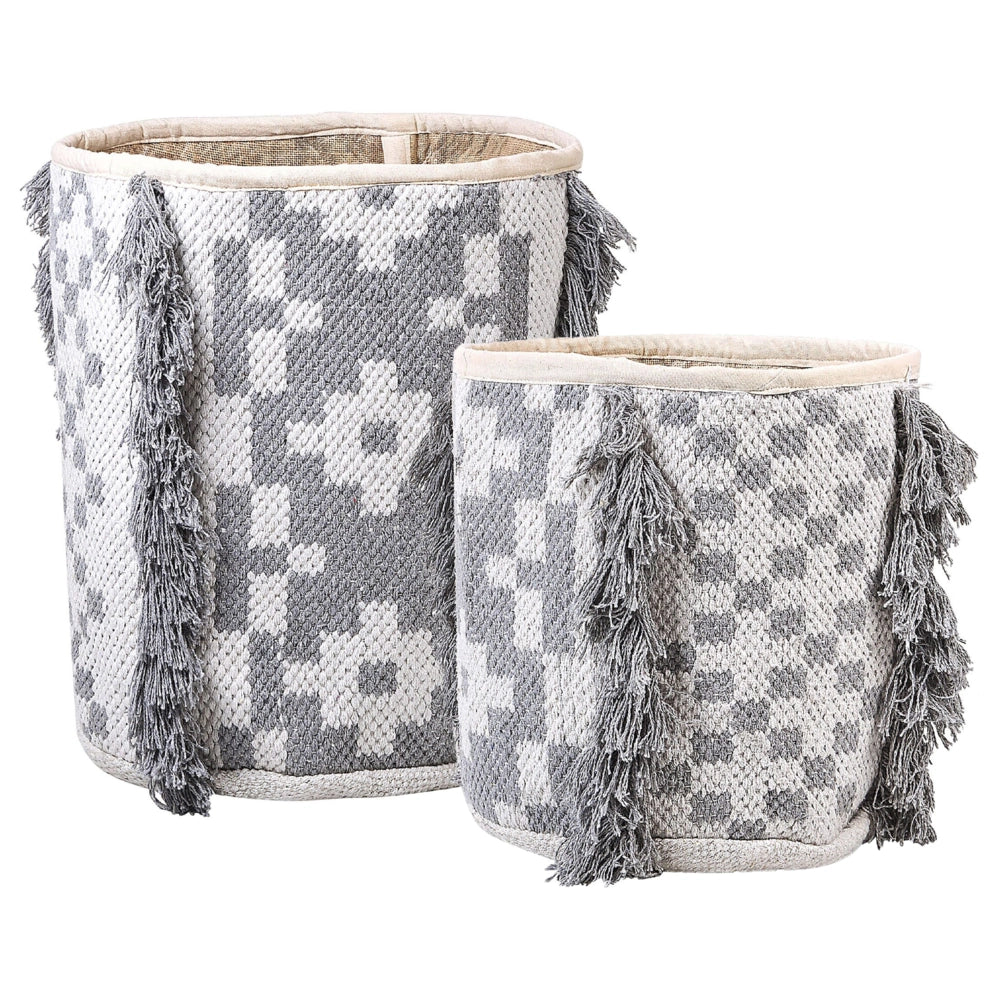 Set di 2 cestini in cotone bianco sporco e grigio 40/45 cm di altezza per conservare lo stile rustico Boho