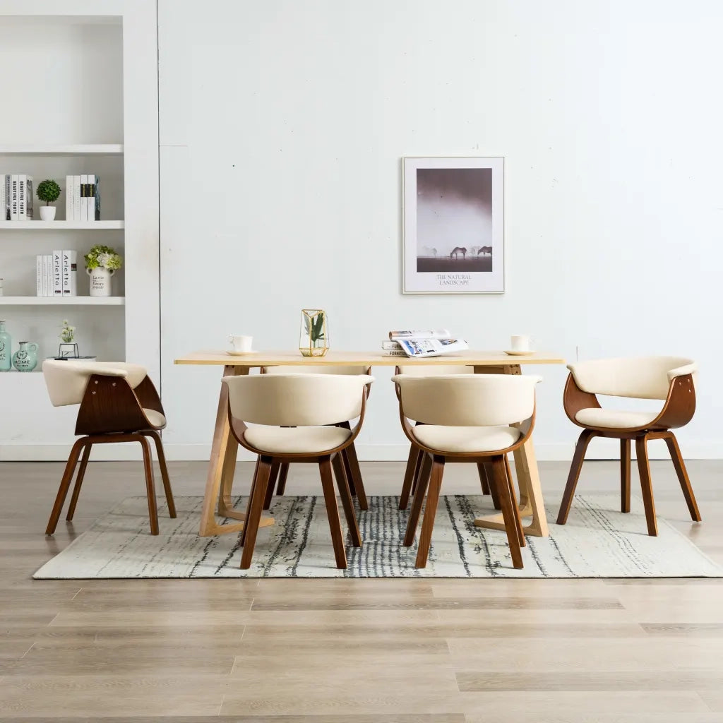 Sedie da Pranzo 6 pz Crema in Legno Piegato e Similpelle