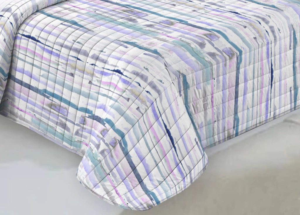 Quilt Trapuntino Piumino Estivo 100gr/mq Microfibra Diadema Rigato - Singolo - Azzurro D7