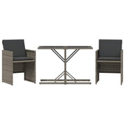 Set da Bistr¨° 3 pz | Set Salotto da Giardino con Cuscini Grigio in Polyrattan
