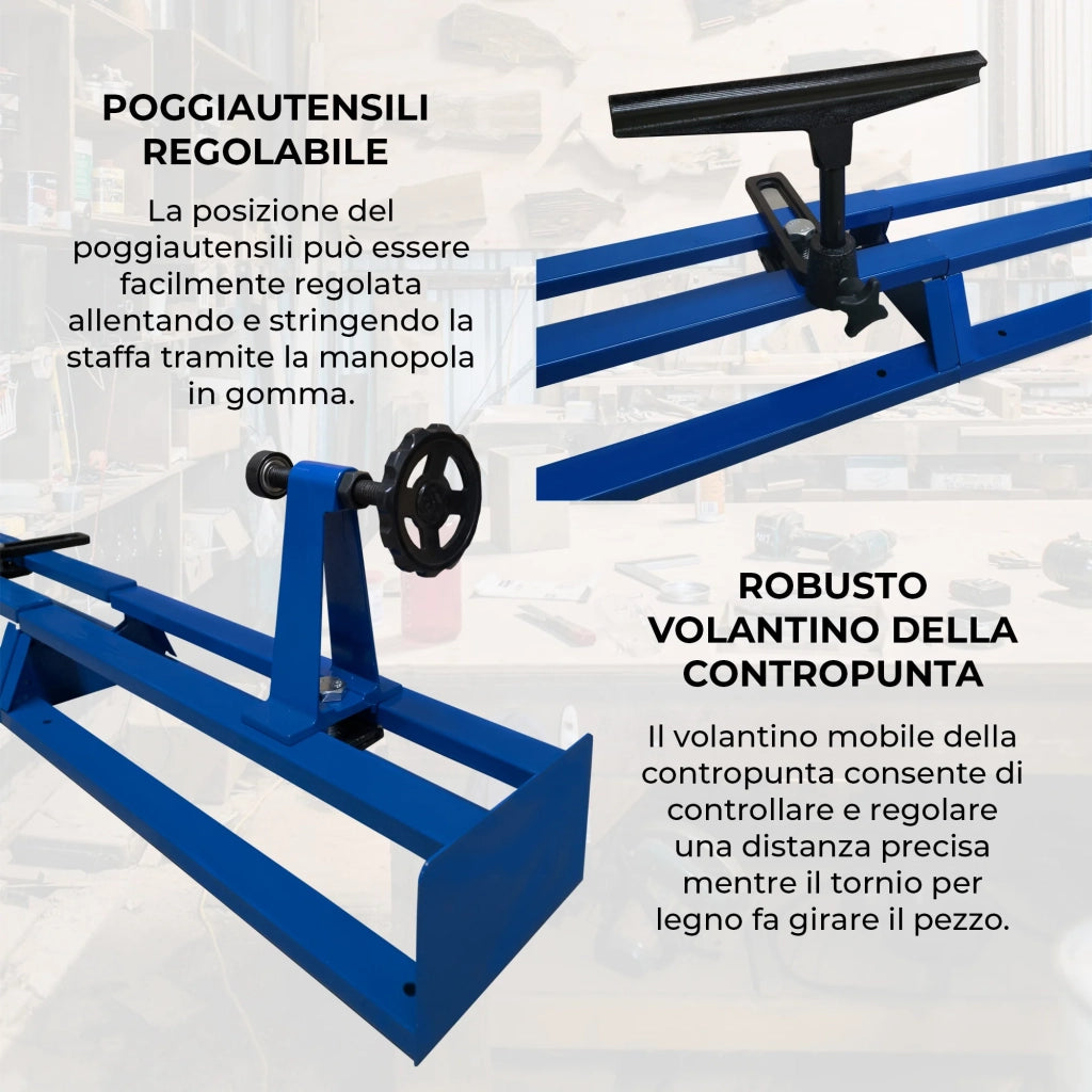 Tornio per Legno T-Mech 400W con 6 Scalpelli e 4 Velocità Regolabili
