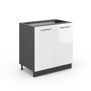 Mobile lavello cucina Fame-Line Bianco lucido/Antracite 80 cm con ripiano, senza piano di lavoro Vicco