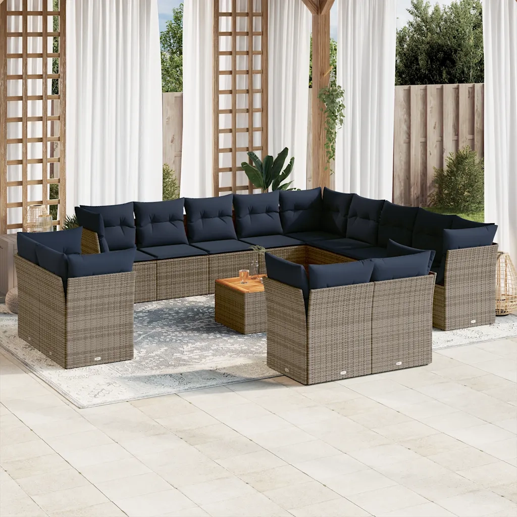 Set Divani da Giardino 14pz con Cuscini in Polyrattan Grigio 3256292