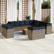 Set Divani da Giardino 14pz con Cuscini in Polyrattan Grigio 3256292