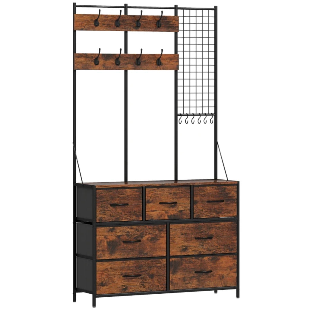 Set mobile ingresso 4-in-1, armadio con 7 cassetti in tessuto e 14 ganci