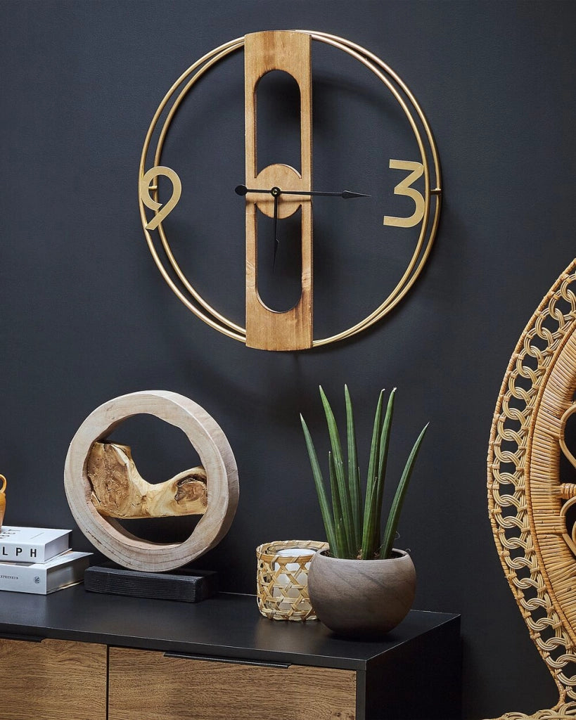 Orologio da Parete Marrone MDF ø 50 cm Effetto Legno Rustico Interni Cucina Camera da Letto Soggiorno