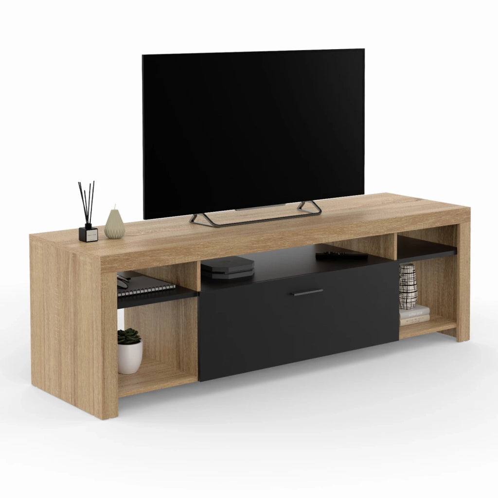 IDMarket - Mueble TV MALO 140 cm en madera y armario negro