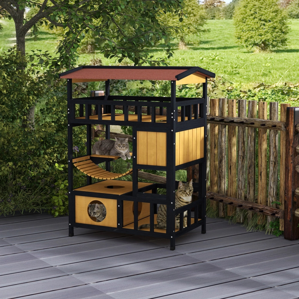 Casetta per Gatti con Piattaforme e Tunnel ¨C Minimal ¨C Legno Naturale