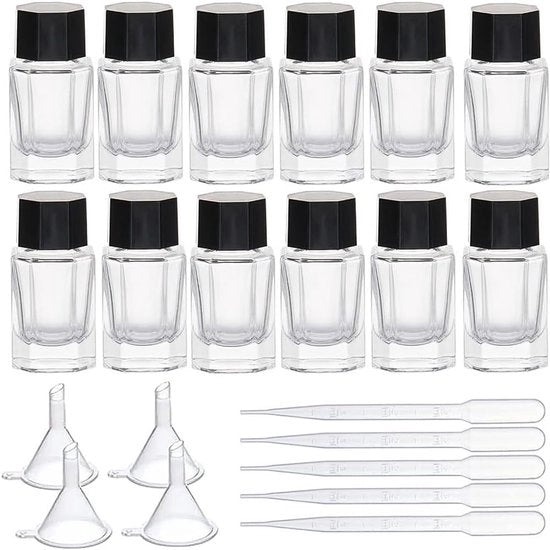 Set di pennarelli contenitori in vetro da 12-15ml - Incluso 4 contenitori per pennarelli - 6 beccucci per pennarelli - Materiale duraturo - Coperchio chiuso ermeticamente - Contenitori per pennarelli