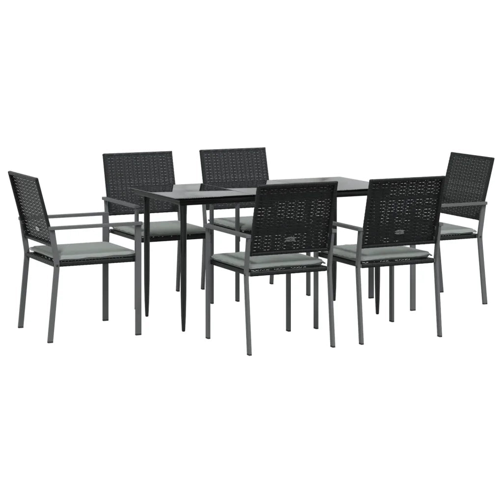 Set Pranzo da Giardino 7 pz con Cuscini in Polyrattan e Acciaiocod mxl 77218