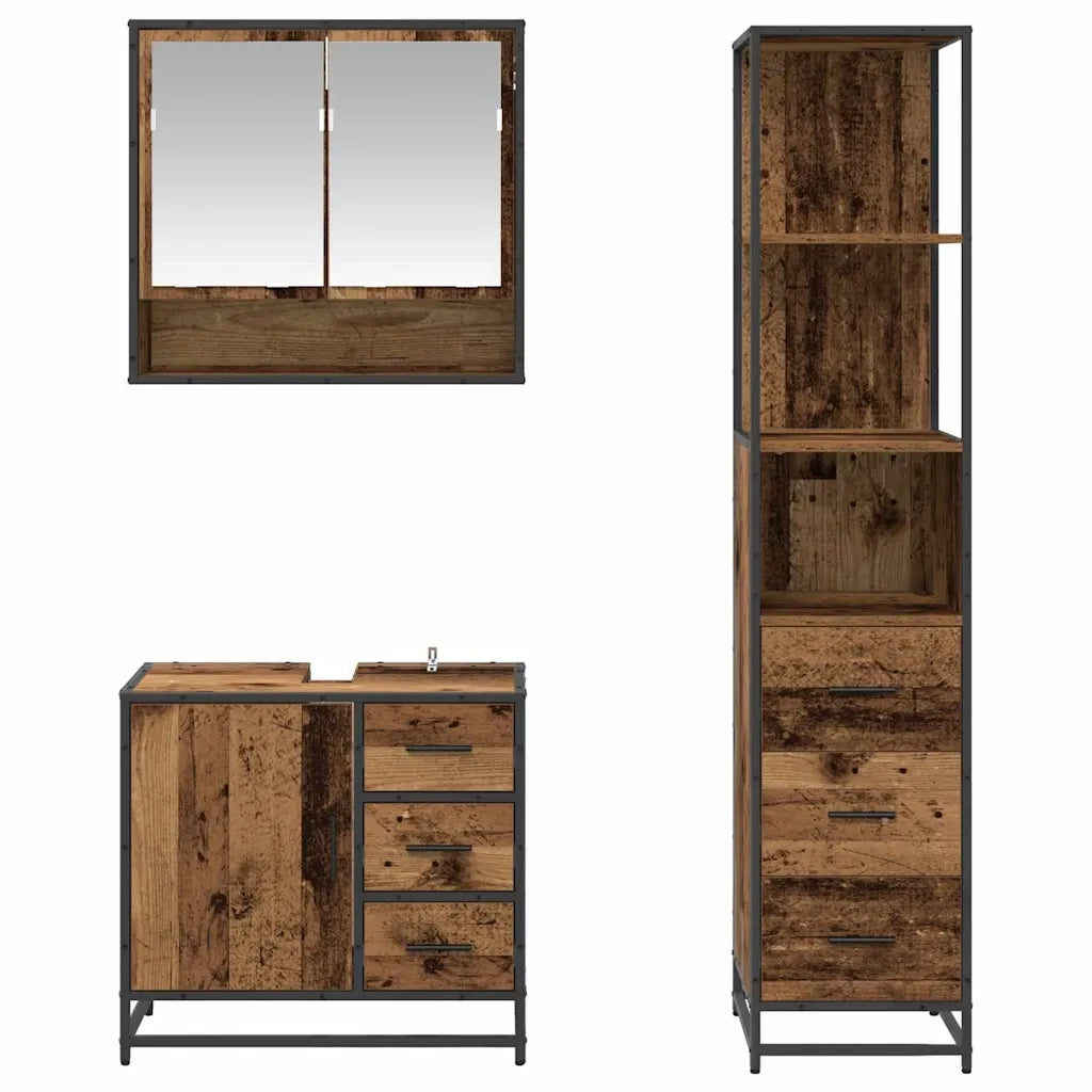 Set di mobili per il Bagno | Armadio da bagno con cassetto 3 pz Legno vecchio