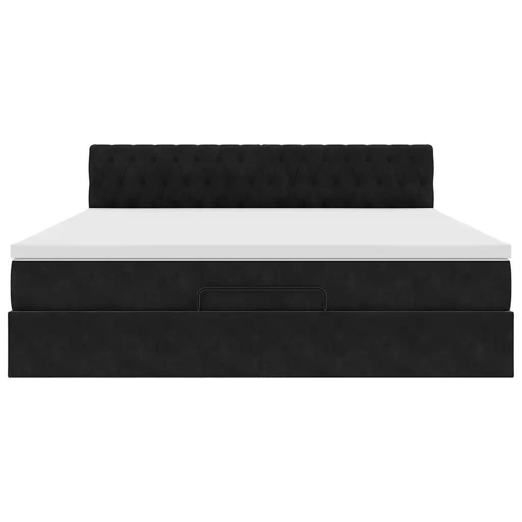 Struttura Letto Pouf con Materasso Nero 180x200 cm in Velluto 3312712