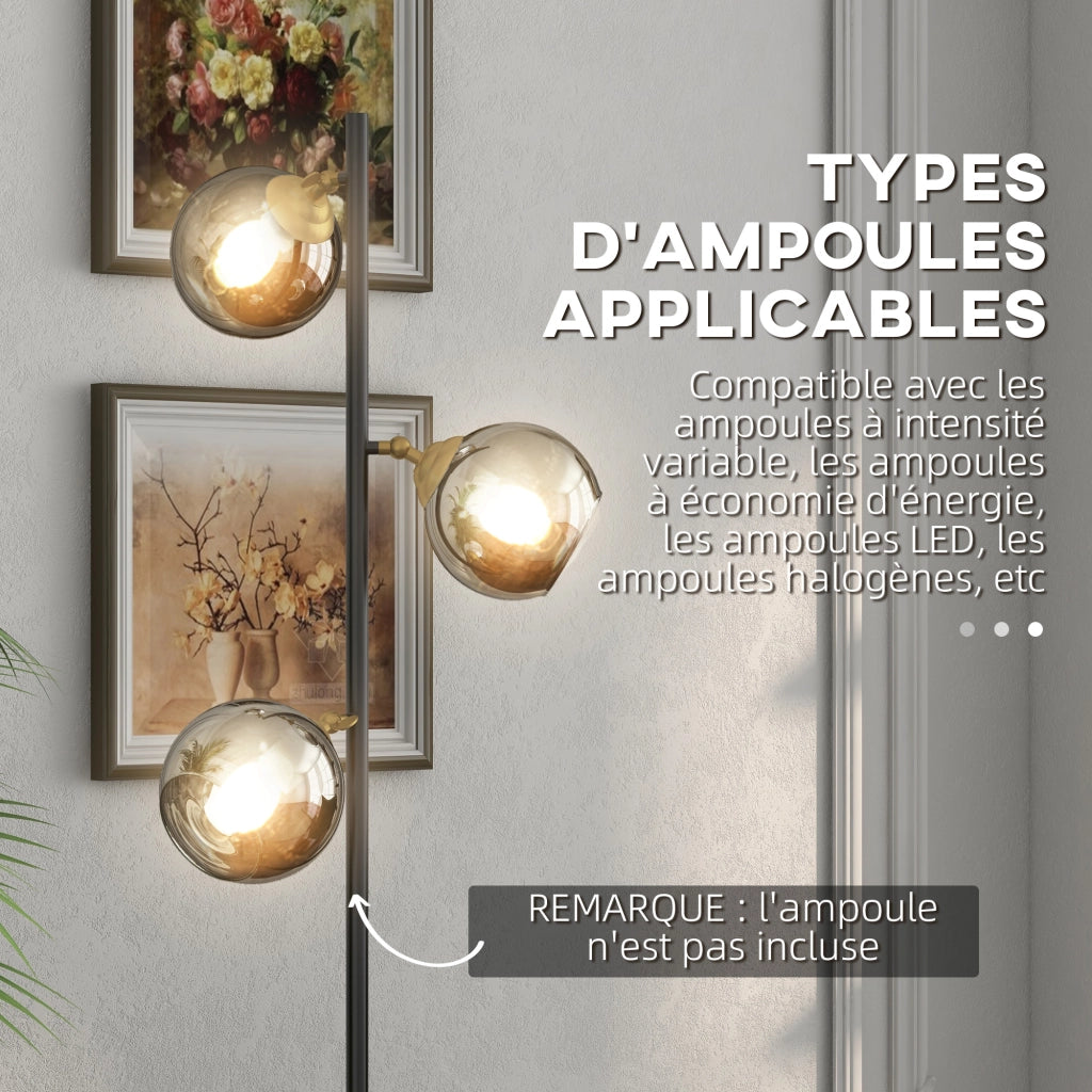 Lampada da terra con 3 paralumi ¨C zephmum ¨C nero e grigio, metallo cromato, 36x162 cm